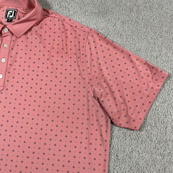Footjoy Polo Shirt Mens 2XL Pink Geometric Print Performance Golf Stretch - Picture 5 of 11